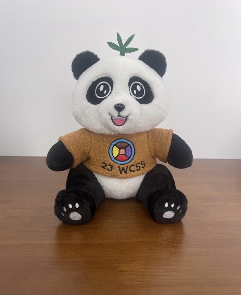 Custom panda mascot plush toy made by Bella custom plush toy factory in Dongguan, China